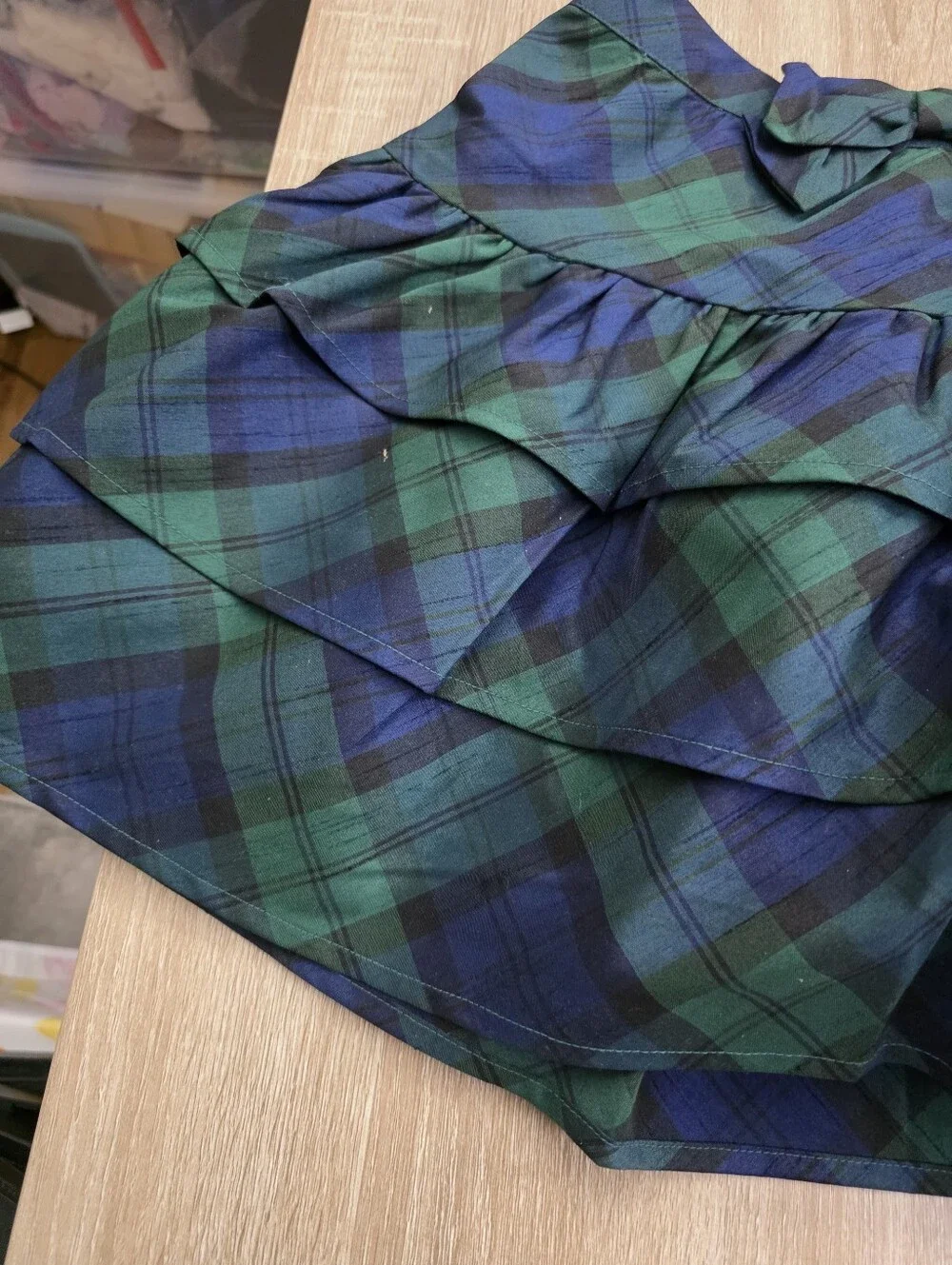 Gymboree Girls Green and Navy Plaid Ruffle Skirt with Bow Size 12 NEW with Tags